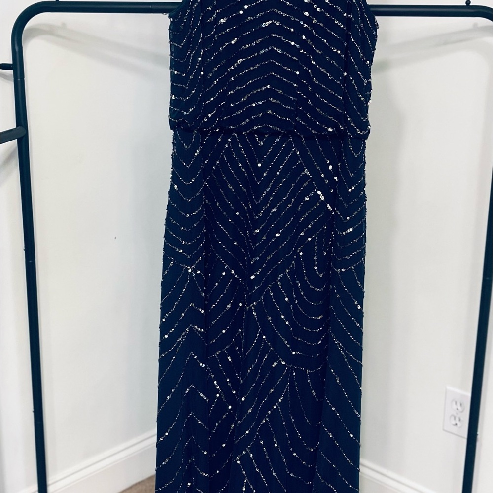 Adrianna Papell Navy and Gold Beaded Dress